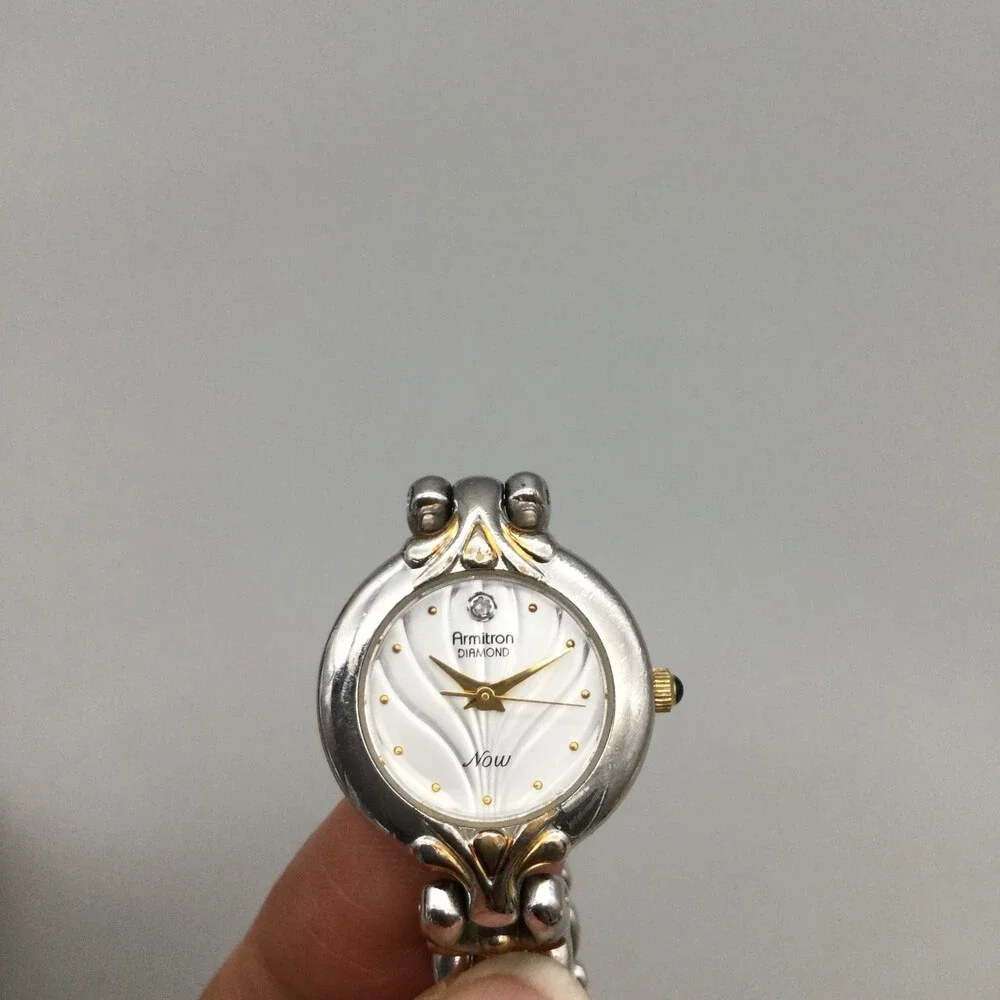 Armitron Diamond Now Watch Women 22mm Silver Gold Two Tone New Battery 6